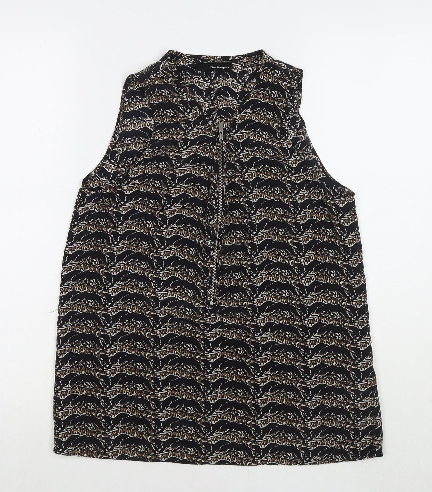 The Kooples Womens Black Geometric Polyester Basic Tank Size XS Round Neck