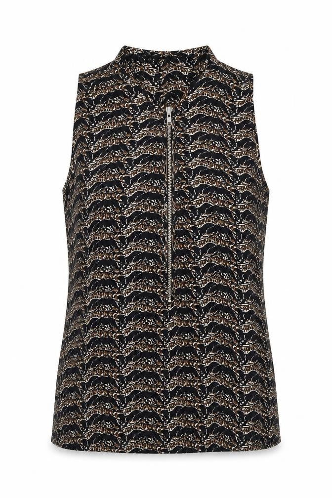 The Kooples Womens Black Geometric Polyester Basic Tank Size XS Round Neck