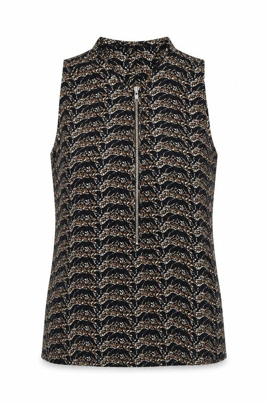 The Kooples Womens Black Geometric Polyester Basic Tank Size XS Round Neck