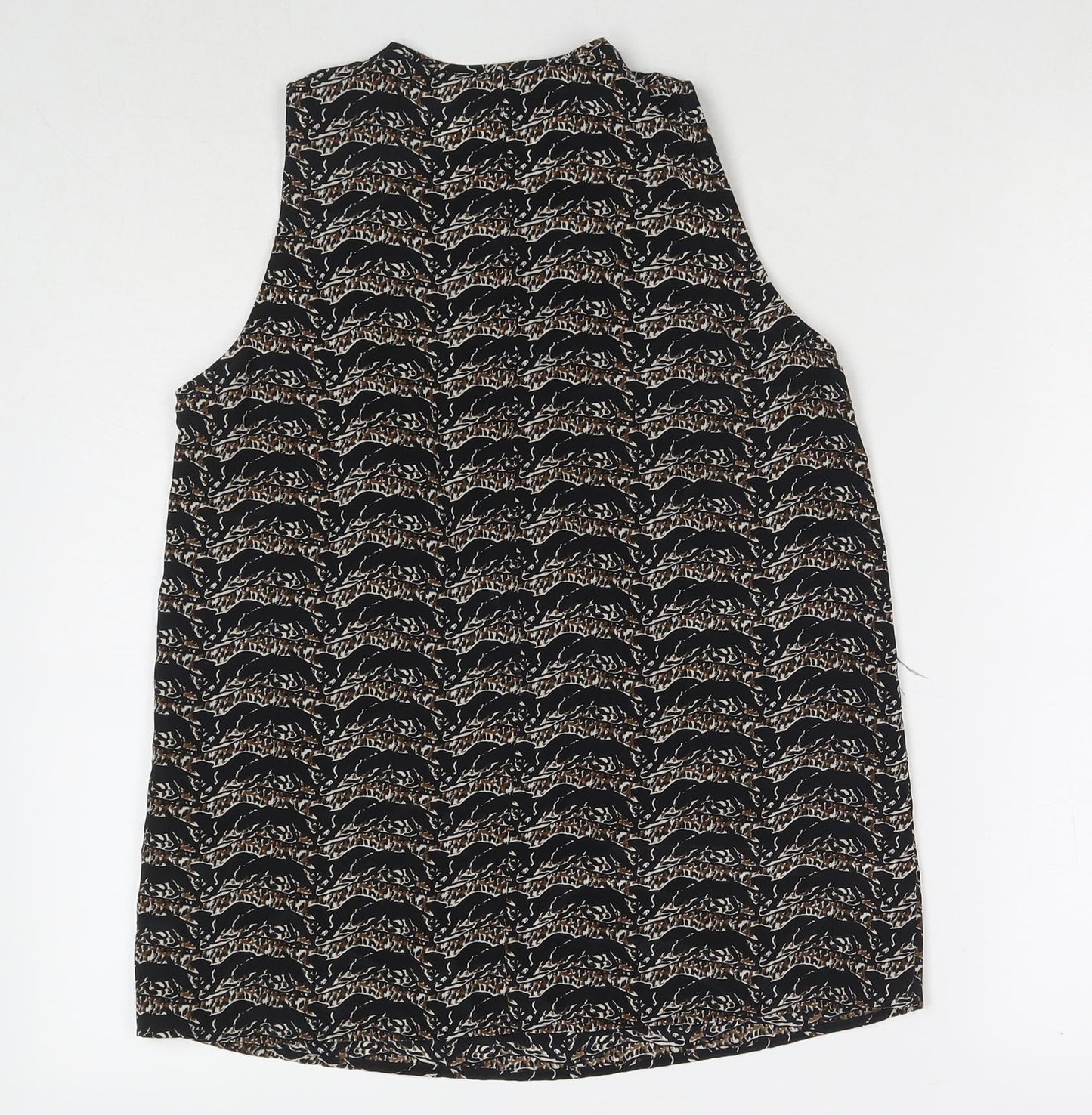 The Kooples Womens Black Geometric Polyester Basic Tank Size XS Round Neck