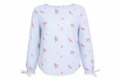 Divided by H&M Womens Blue Striped Viscose Basic Button-Up Size 8 Round Neck - Flowers