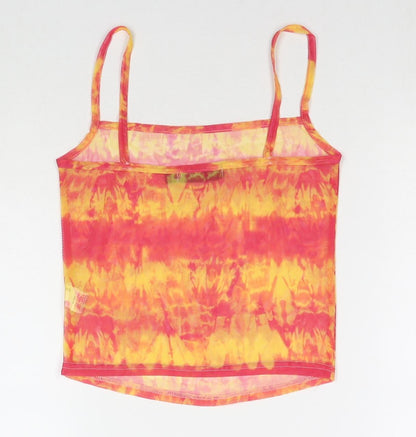 Back view of Missguided women’s orange colourblock polyester cropped tank, size UK 8, square neck