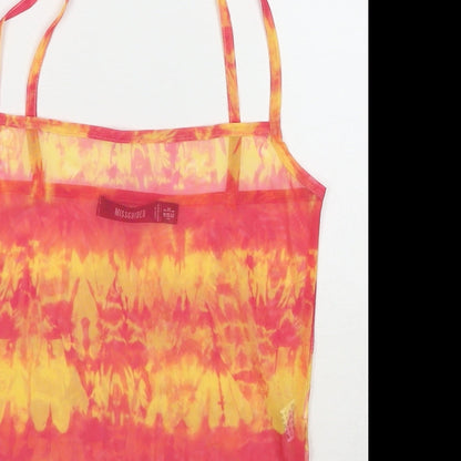 Close-up detail of Missguided women’s orange colourblock polyester cropped tank, size UK 8, square neck
