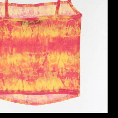 Brand and care label for Missguided women’s orange colourblock polyester cropped tank, size UK 8, square neck