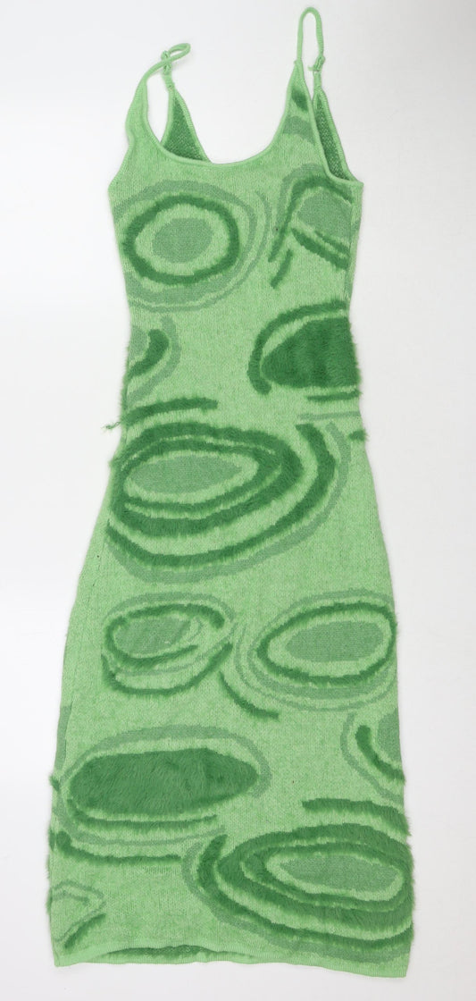 Interdee Womens Green Geometric Polyester Maxi Size M Scoop Neck Pullover