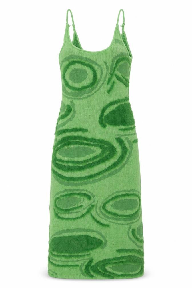 Interdee Womens Green Geometric Polyester Maxi Size M Scoop Neck Pullover