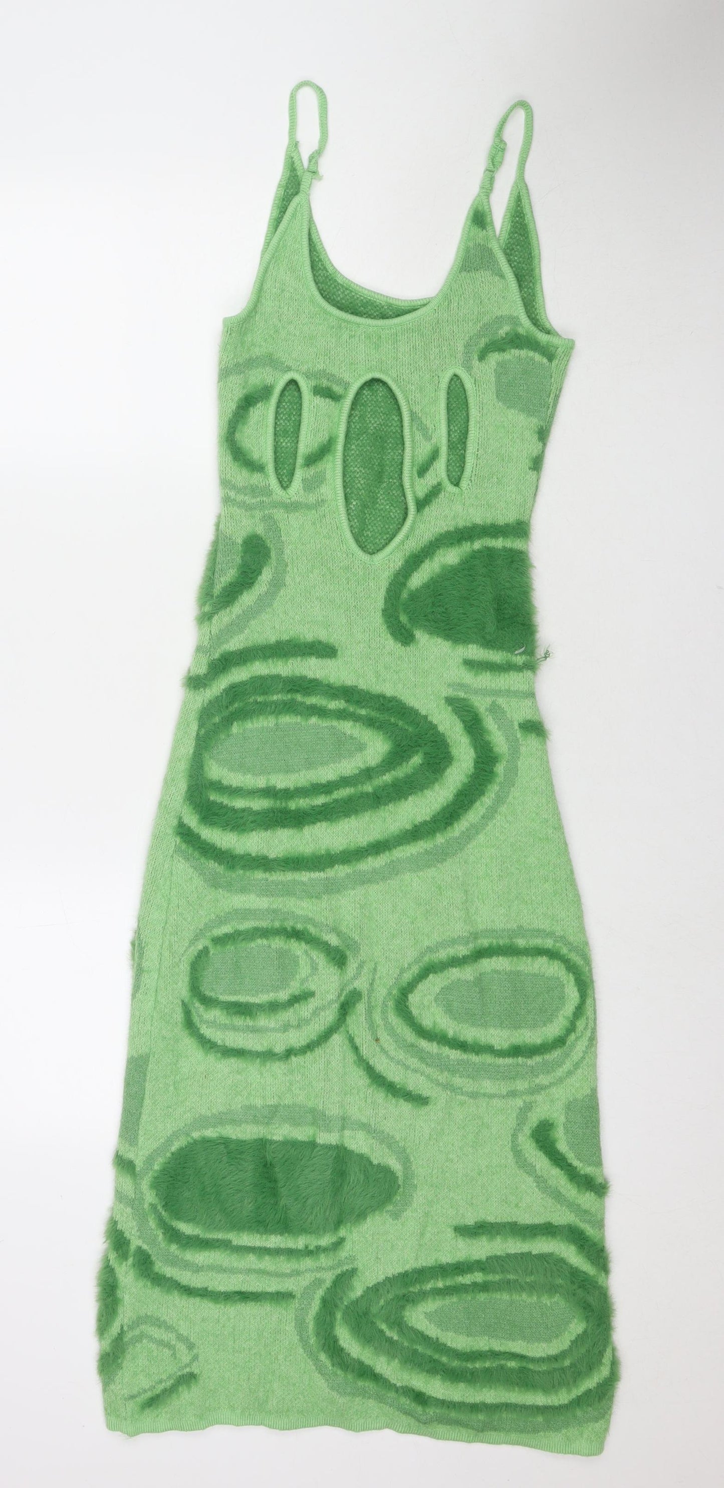 Interdee Womens Green Geometric Polyester Maxi Size M Scoop Neck Pullover