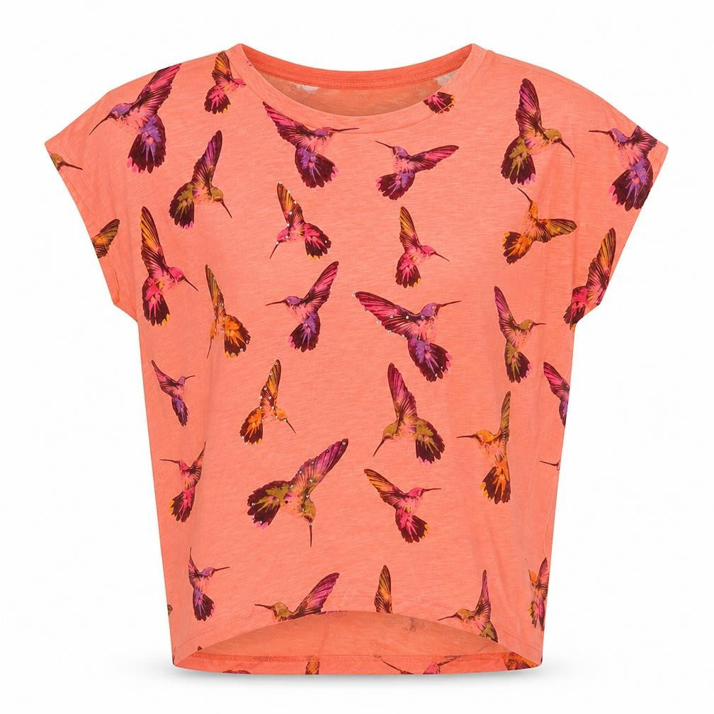QED London Womens Pink Polyester Basic T-Shirt Size S Round Neck - Birds