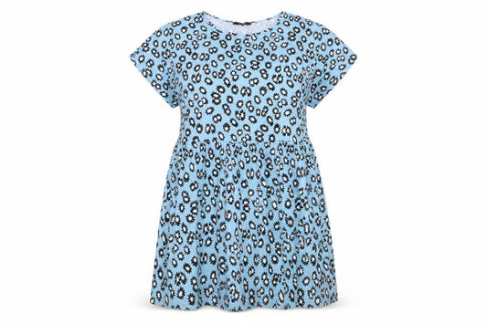 Evans Womens Blue Floral Viscose T-Shirt Dress Size 16 Round Neck Pullover
