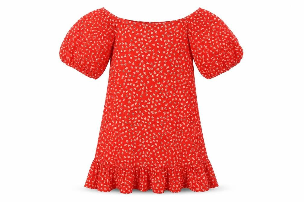 ASOS Womens Red Floral Polyester Blend T-Shirt Dress Size 6 Off the Shoulder Button