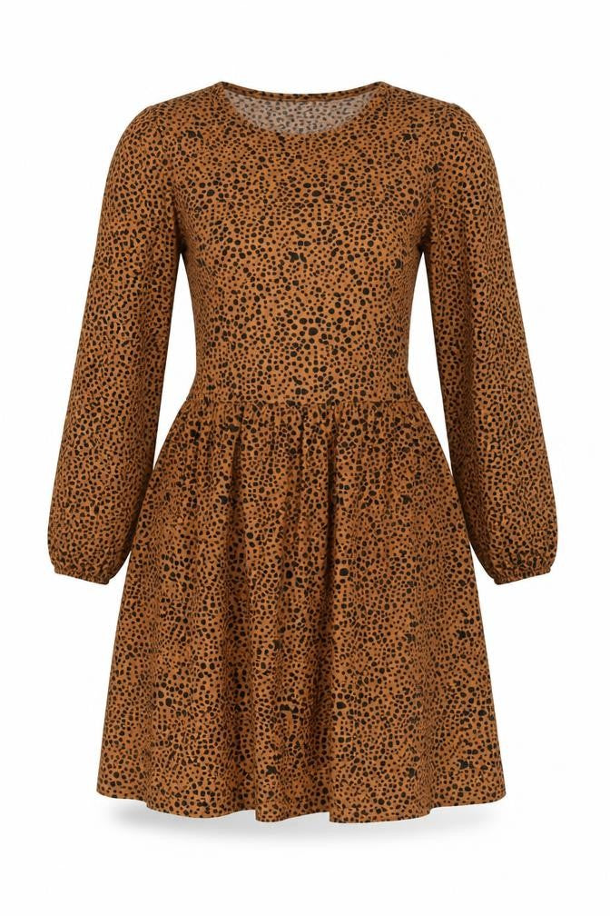 Stradivarius Womens Brown Polka Dot Polyester Fit & Flare Size S Round Neck Pullover