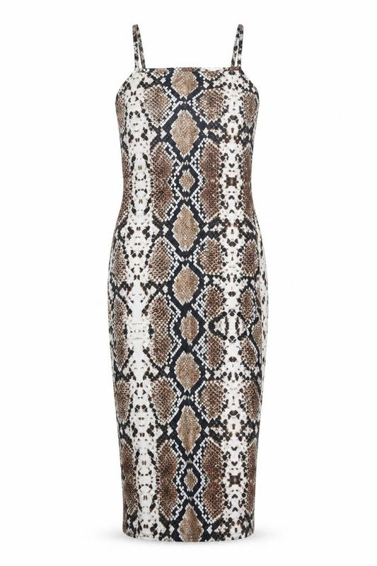 PRETTYLITTLETHING Womens Brown Animal Print Polyester Bodycon Size 8 Square Neck Pullover - Snake Pattern