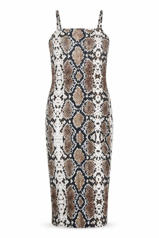 PRETTYLITTLETHING Womens Brown Animal Print Polyester Bodycon Size 8 Square Neck Pullover - Snake Pattern