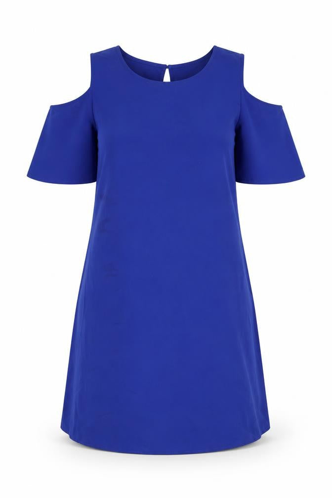 Marks & Spencer Womens Blue Polyester A-Line Size 10 Round Neck Button