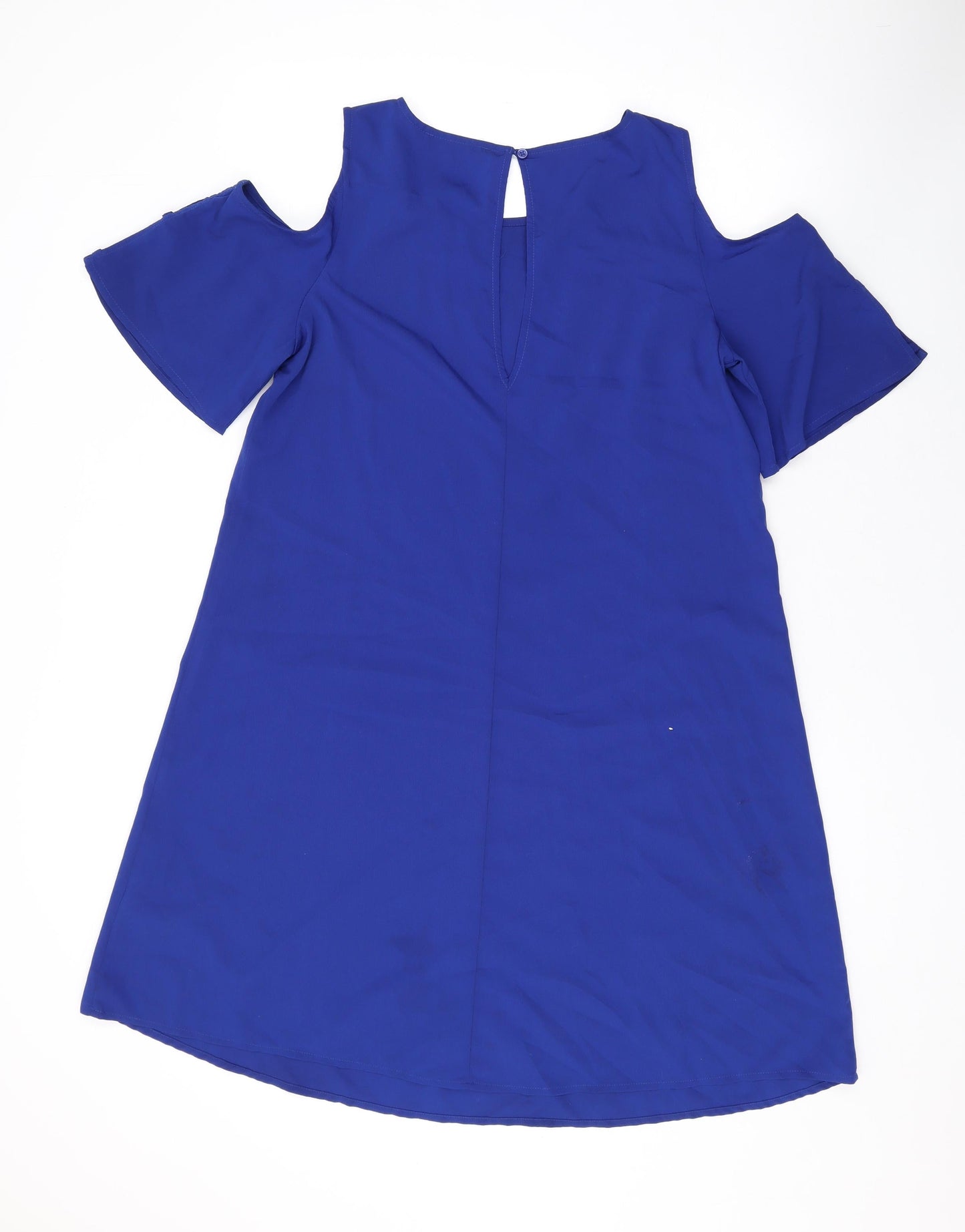 Marks and Spencer Womens Blue Polyester A-Line Size 10 Round Neck Button