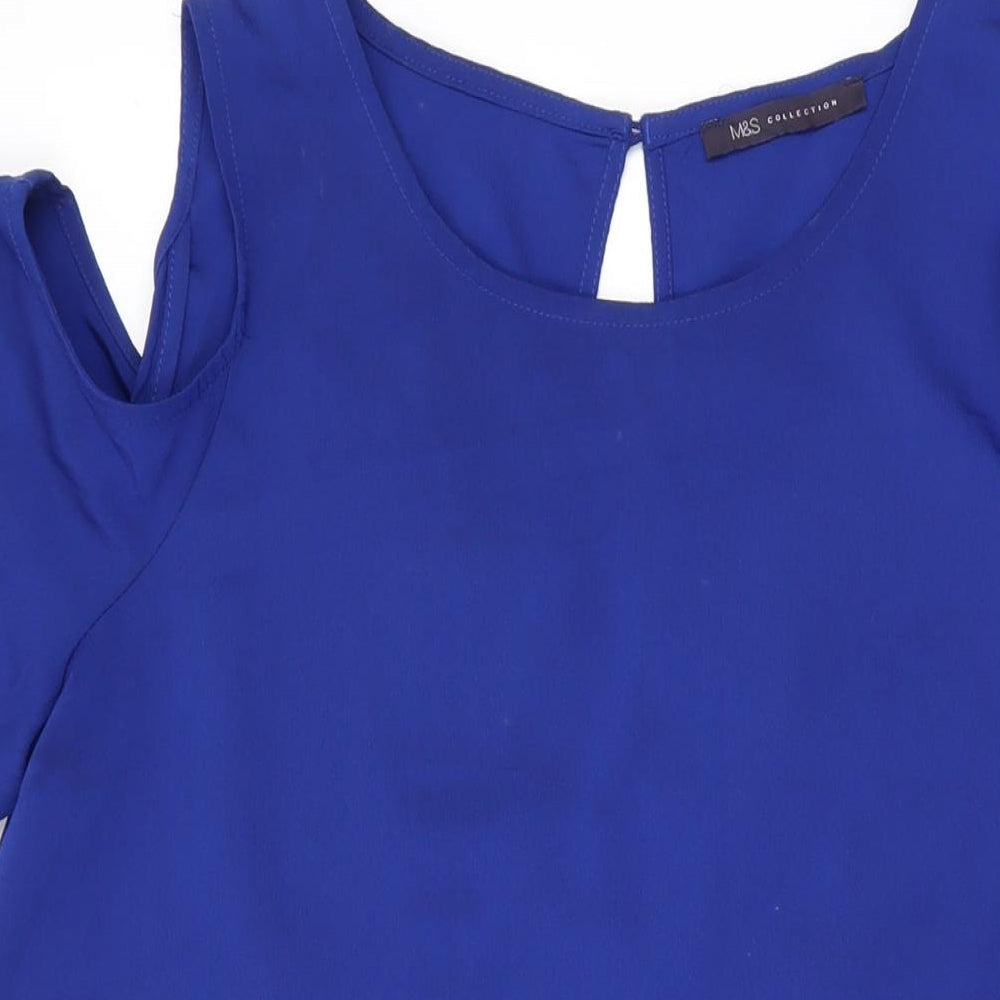 Marks and Spencer Womens Blue Polyester A-Line Size 10 Round Neck Button