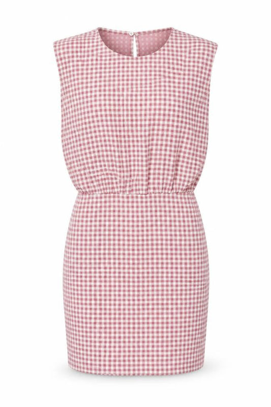 Zara Womens Pink Check Cotton Bodycon Size S Round Neck Button