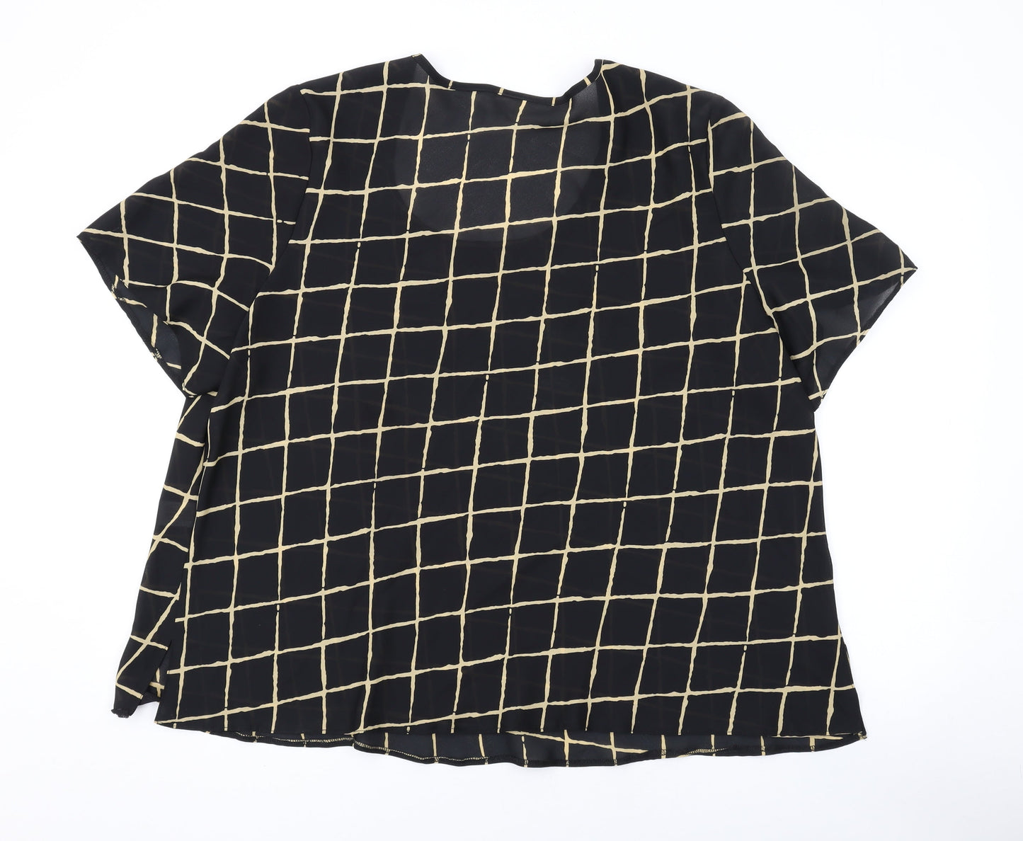 Ann Harvey Womens Black Geometric Polyester Basic T-Shirt Size 24 Round Neck