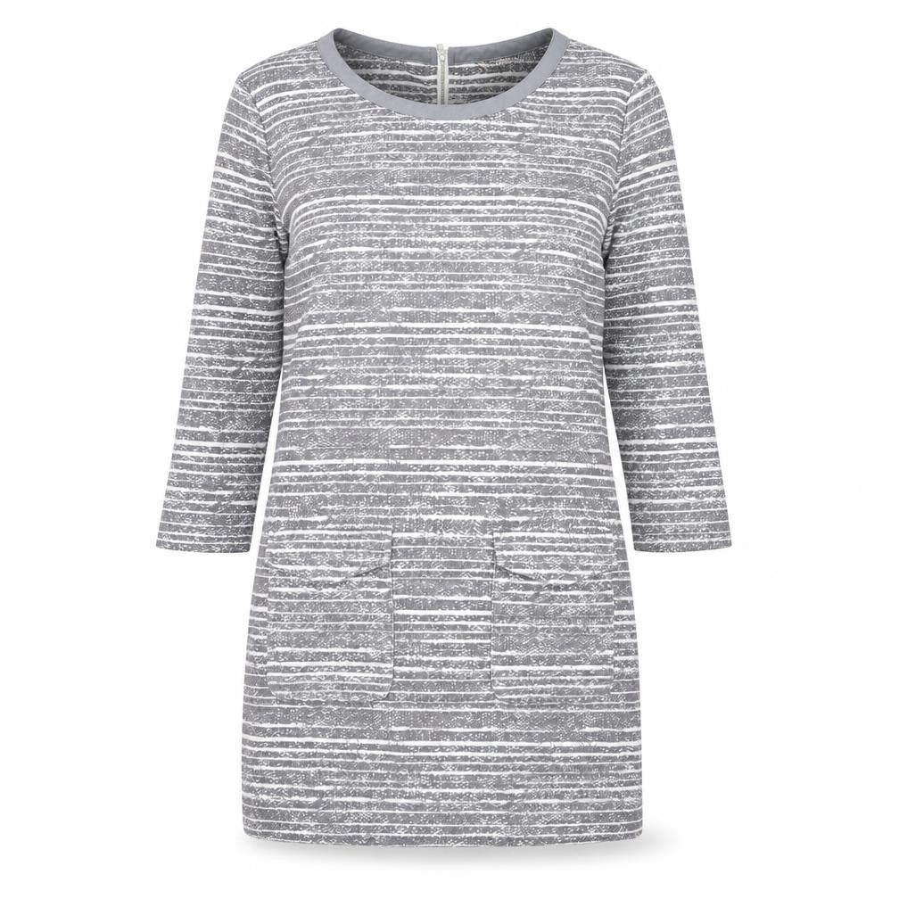 Marks & Spencer Womens Grey Striped Polyester Bodycon Size 12 Round Neck Zip