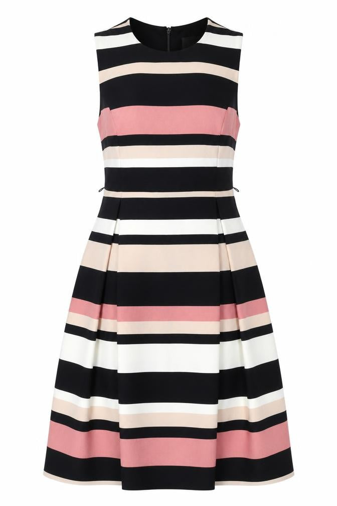 Debenhams Womens Multicoloured Striped Polyester A-Line Size 12 Round Neck Zip