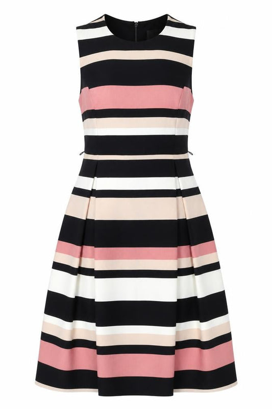 Debenhams Womens Multicoloured Striped Polyester A-Line Size 12 Round Neck Zip