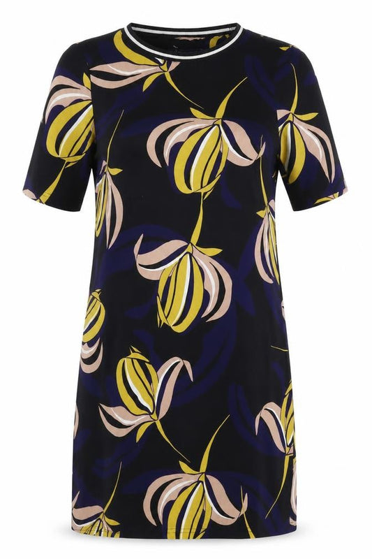 Marks & Spencer Womens Black Geometric Polyester T-Shirt Dress Size 12 Round Neck Pullover