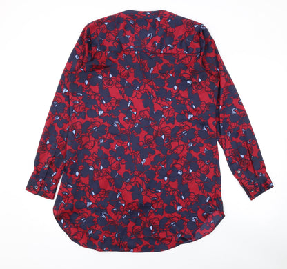Marks & Spencer Womens Red Floral Polyester Basic Button-Up Size 10 V-Neck