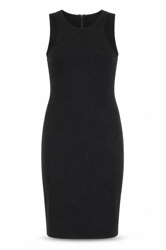 FOND Womens Black Geometric Cotton Bodycon Size 12 Square Neck Zip