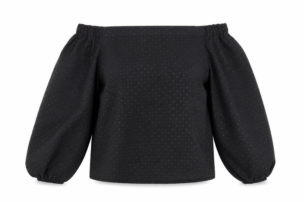 Oasis Womens Black Polka Dot Polyester Basic Blouse Size 8 Off the Shoulder - Sparkle