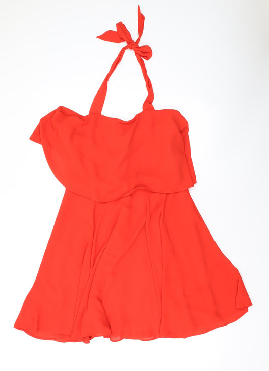 ASOS Womens Red Polyester A-Line Size 14 Halter Zip