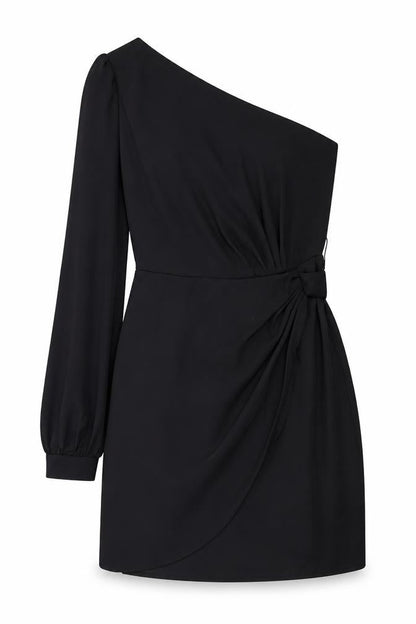 Front view of Only women’s black polyester mini, size S, off the shoulder zip