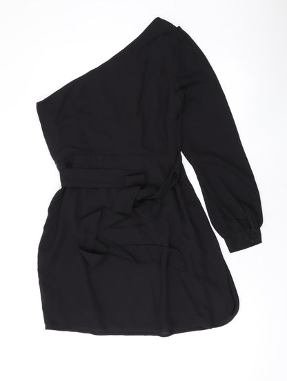 Back view of Only women’s black polyester mini, size S, off the shoulder zip