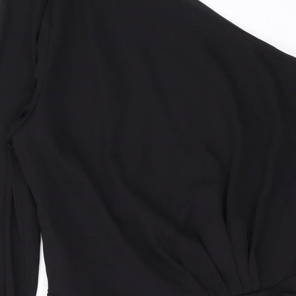 Close-up detail of Only women’s black polyester mini, size S, off the shoulder zip