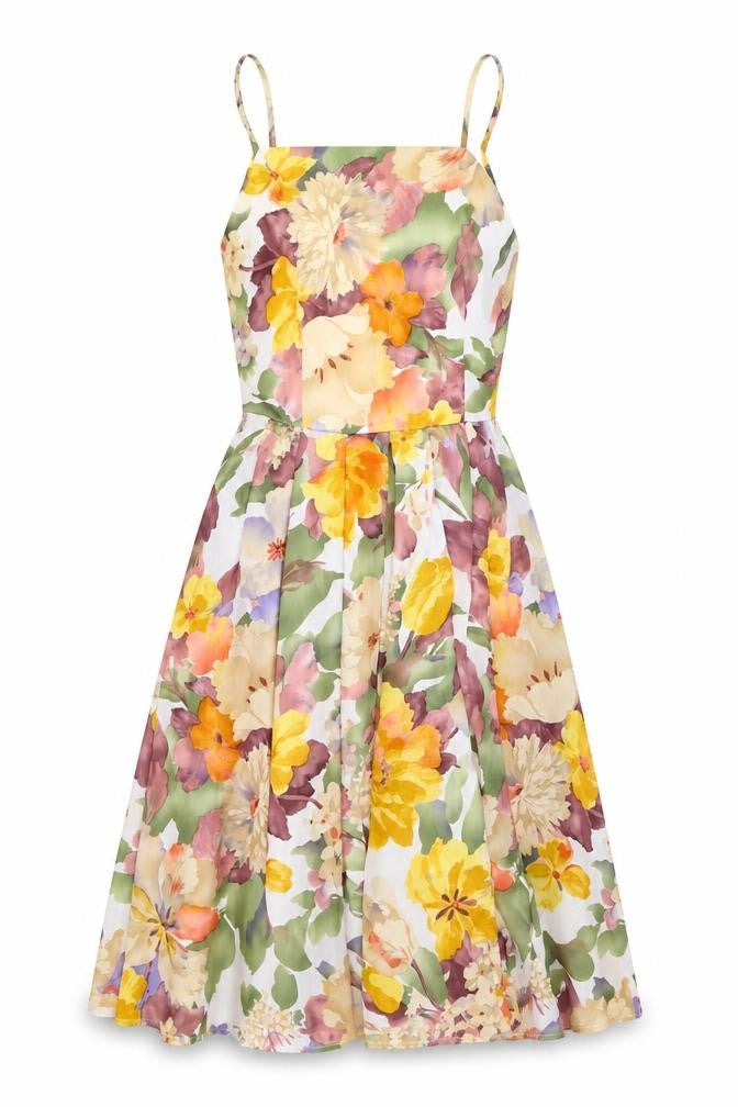 Love Womens Multicoloured Floral Polyester A-Line Size XS Square Neck Zip