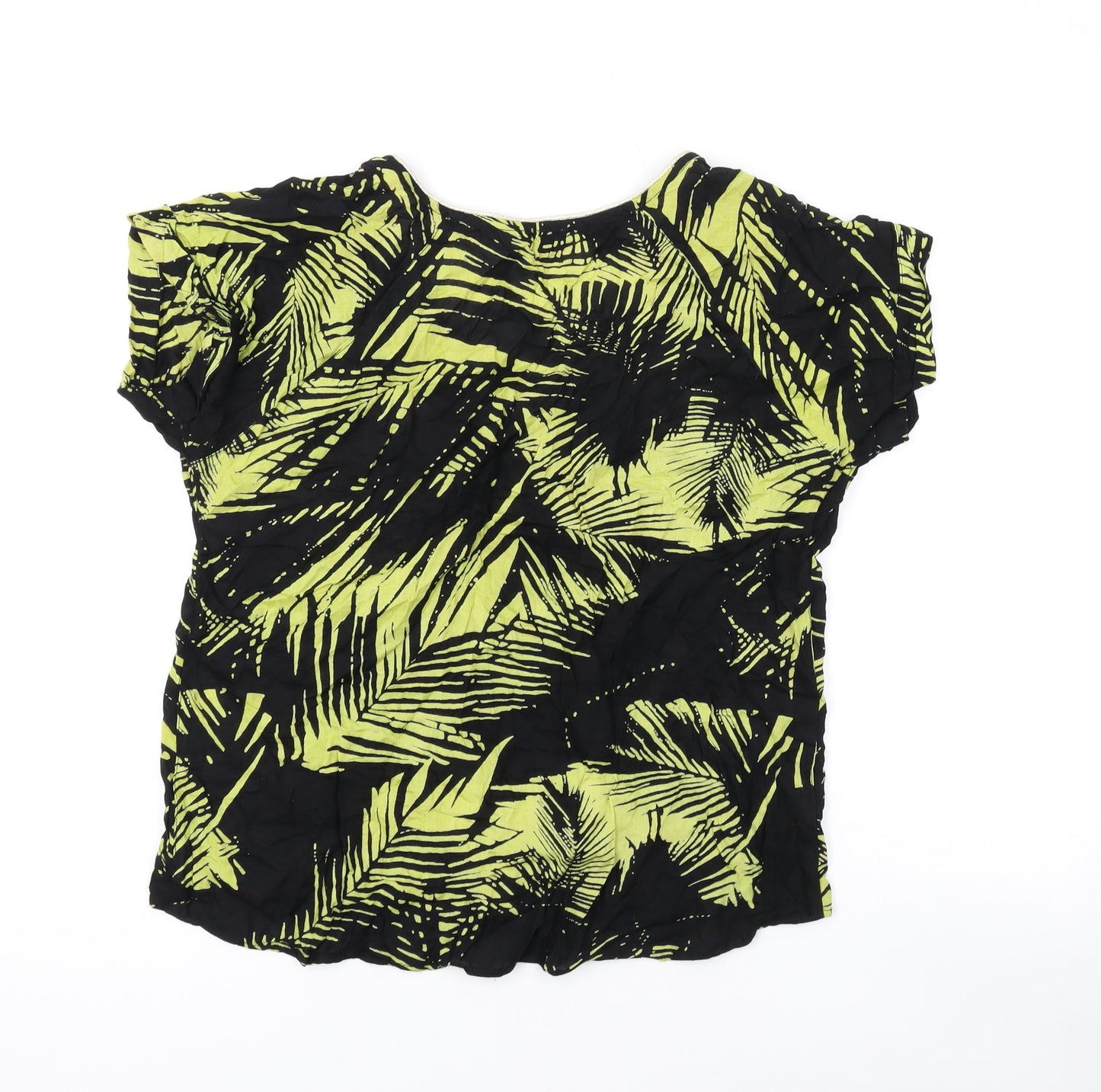 River Island Womens Black Geometric Polyester Basic T-Shirt Size 8 V-Neck - Leaf Print