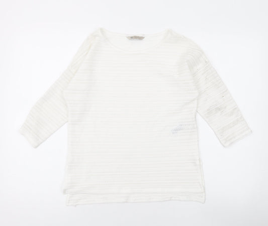 Marks and Spencer Womens White Round Neck Geometric Polyester Pullover Jumper Size 8
