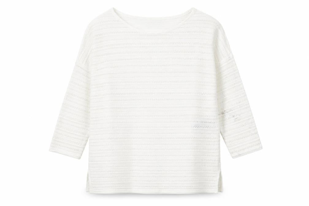 Marks & Spencer Womens White Round Neck Geometric Polyester Pullover Jumper Size 8