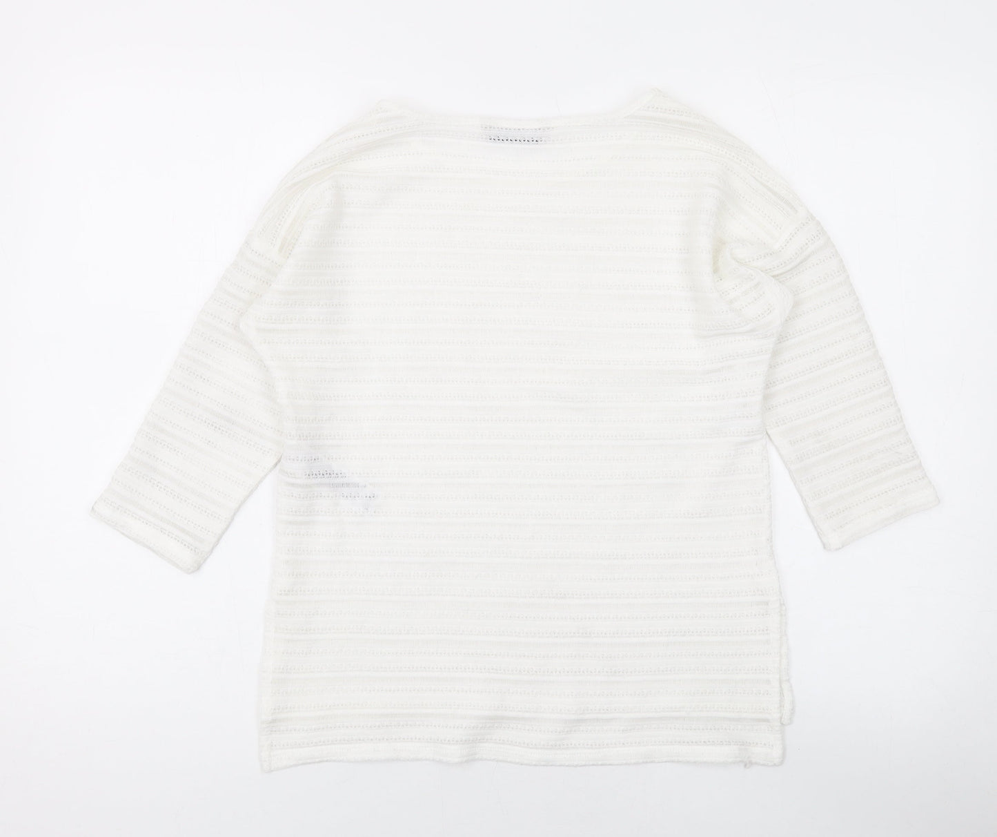 Marks and Spencer Womens White Round Neck Geometric Polyester Pullover Jumper Size 8