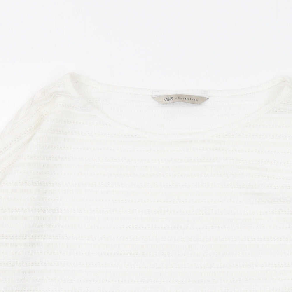 Marks and Spencer Womens White Round Neck Geometric Polyester Pullover Jumper Size 8