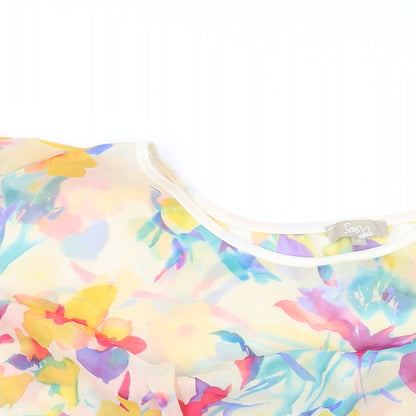 Close-up detail of Soon women’s multicoloured floral polyester basic blouse, size UK 16, round neck