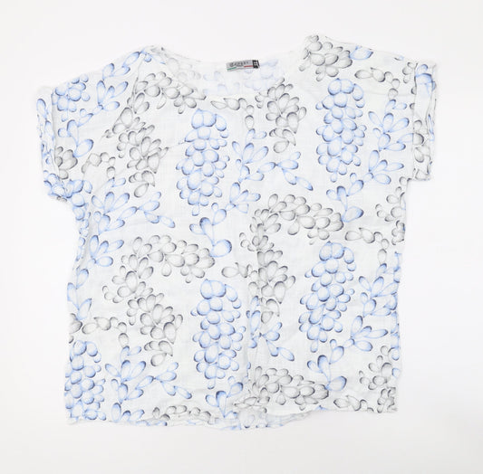 Raspberry Womens White Floral Cotton Basic T-Shirt One Size Round Neck