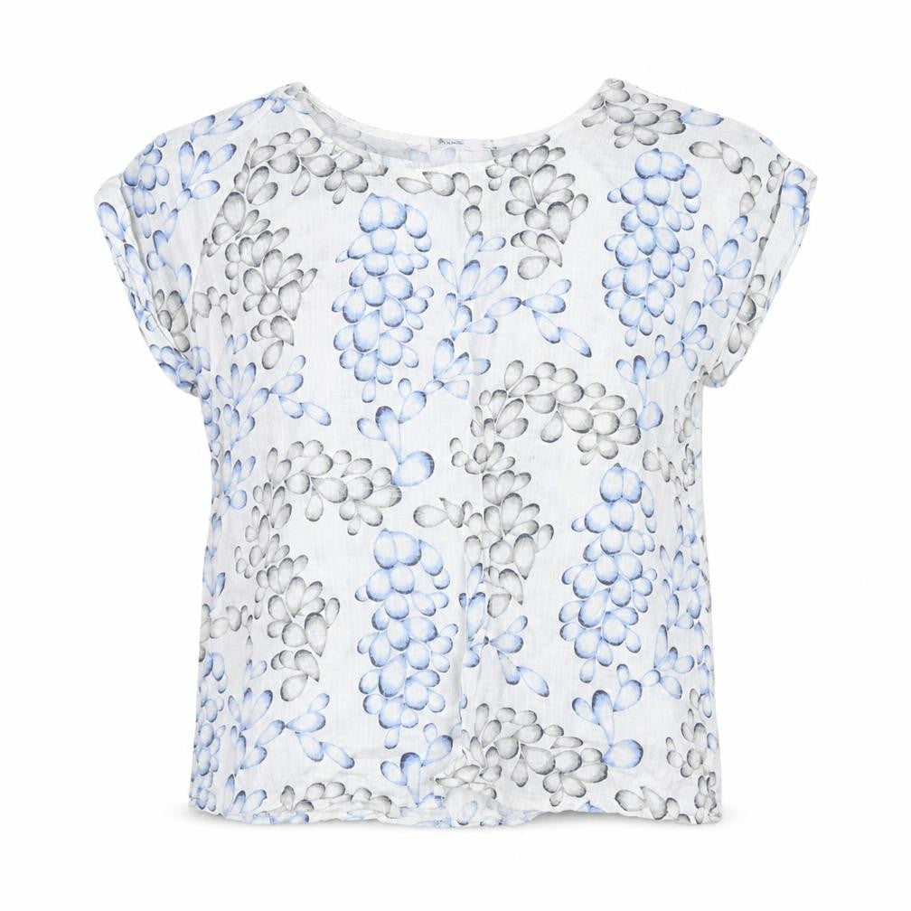Raspberry Womens White Floral Cotton Basic T-Shirt One Size Round Neck