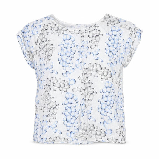 Raspberry Womens White Floral Cotton Basic T-Shirt One Size Round Neck