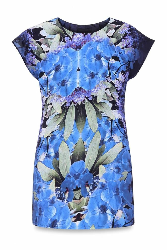 Dorothy Perkins Womens Blue Geometric Polyester T-Shirt Dress Size 8 Round Neck Pullover