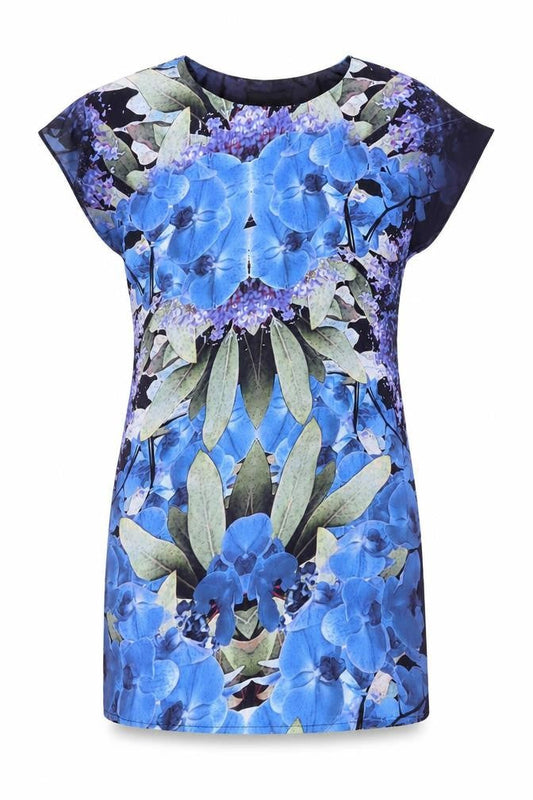 Dorothy Perkins Womens Blue Geometric Polyester T-Shirt Dress Size 8 Round Neck Pullover