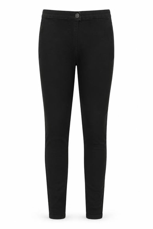 Front view of Denim & Co. women’s green cotton skinny jeans, size UK 6, 29-inch leg regular zip