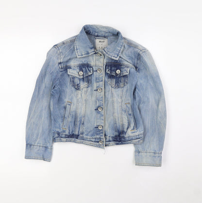 Additional front view of Denim & Co. women’s blue jacket, size UK 8, button