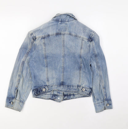Back view of Denim & Co. women’s blue jacket, size UK 8, button
