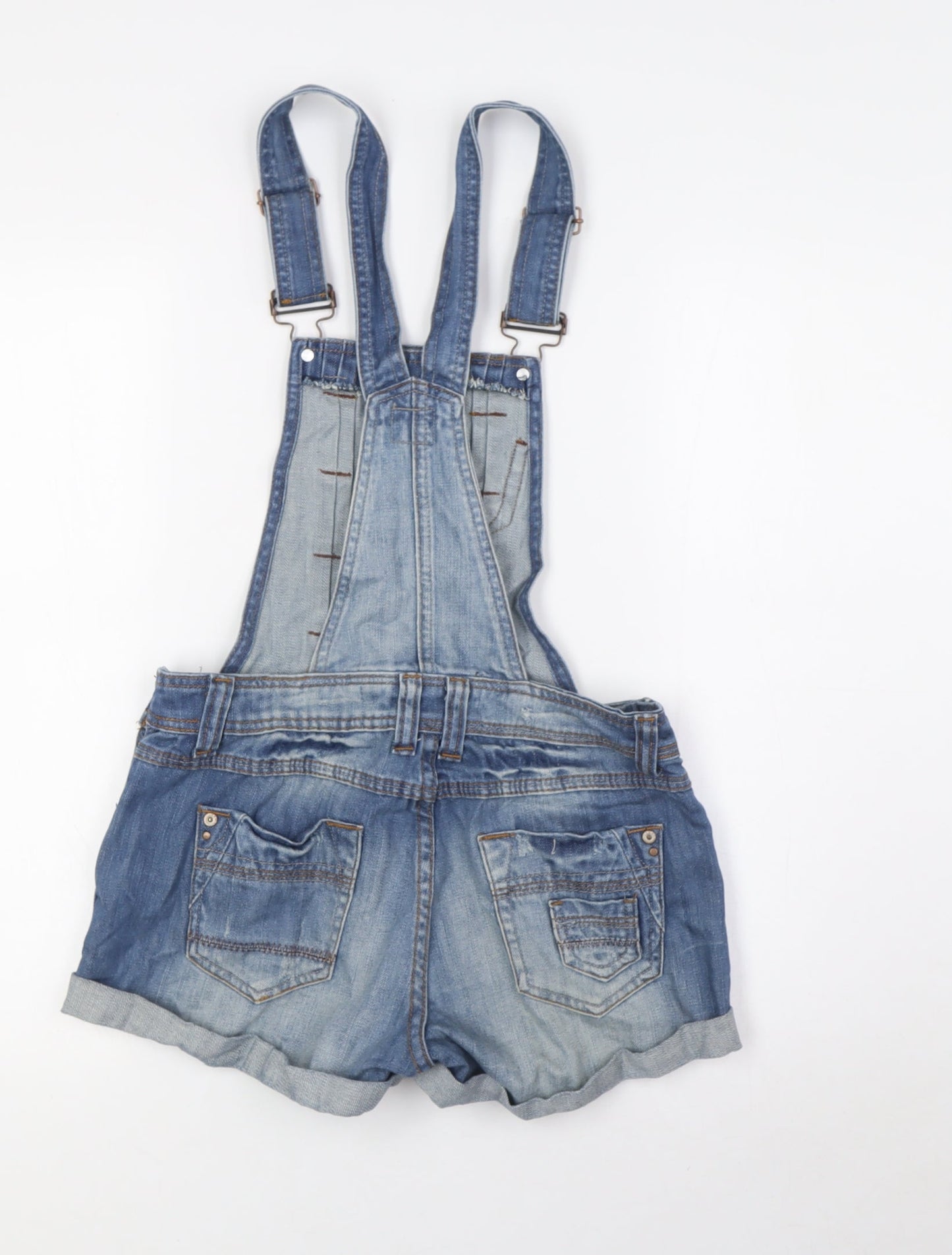 Yesyes Womens Blue 100% Cotton Dungaree One-Piece Size 8 Button