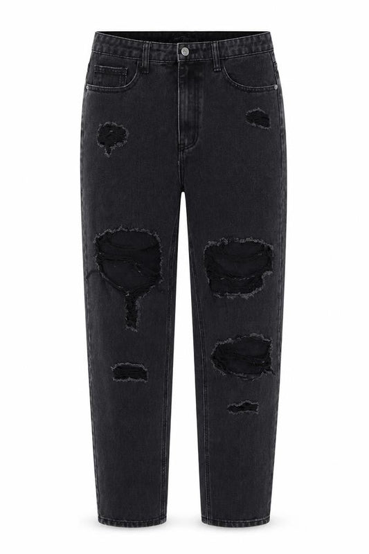 PRETTYLITTLETHING Womens Black Cotton Wide-Leg Jeans Size 12 L31 in Regular Zip